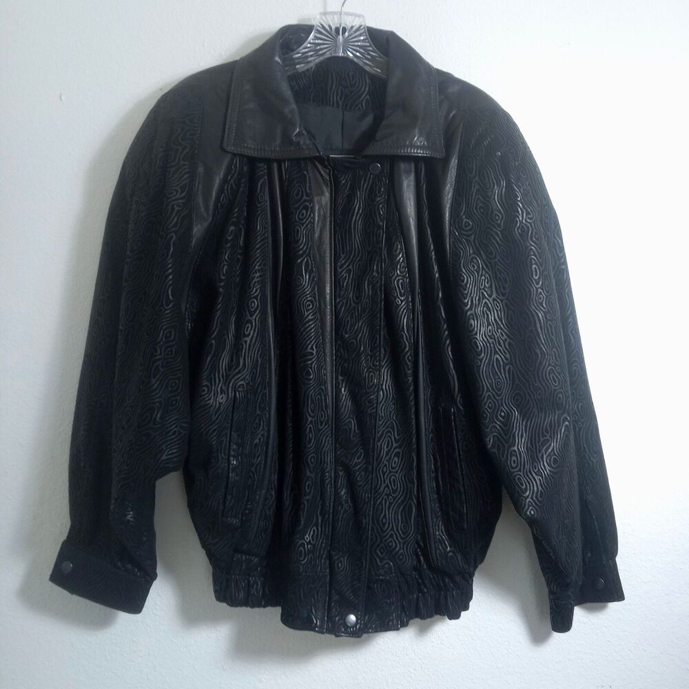 Vintage Gino DiGorgio Black Suede Jacket SZ L 80s Comint Shoulder Pads Leather